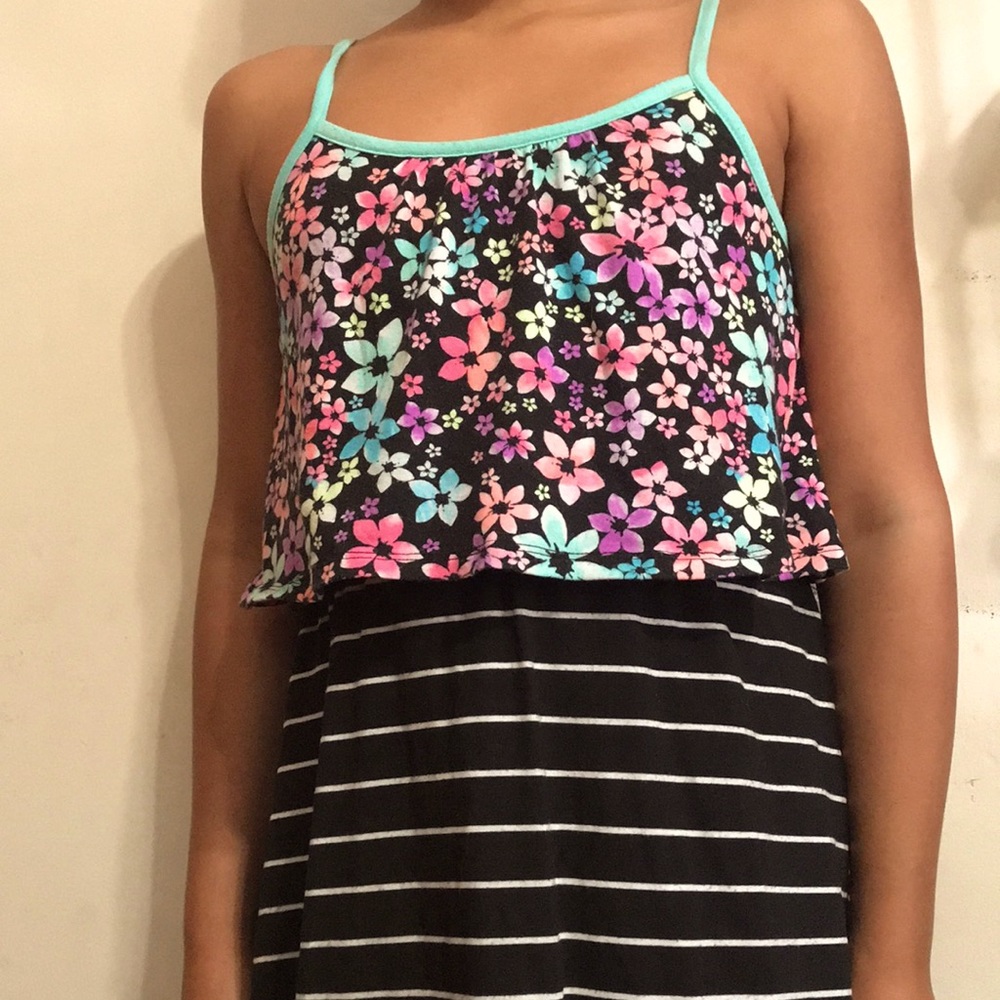 Striped and floral printed dress